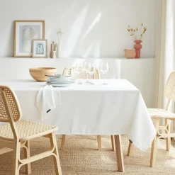 Nappe De Table|EMINZA Nappe rectangulaire anti tache (140 x 200 cm) Elise he Blanc