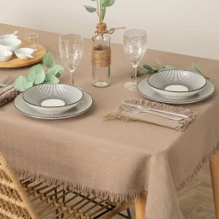 Nappe De Table|ATMOSPHERA Nappe rectangulaire coton (150 x 250 cm) Maha Beige