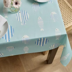 Nappe De Table|EMINZA Nappe rectangulaire coton enduit (150 x 350 cm) Fish e Bleu