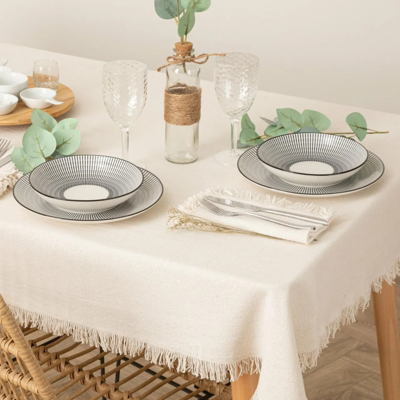 Nappe De Table|ATMOSPHERA Nappe rectangulaire coton (150 x 250 cm) Maha he Blanc