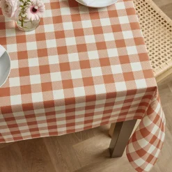 Nappe De Table|EMINZA Nappe rectangulaire coton enduit (150 x 250 cm) Vichy Terracotta