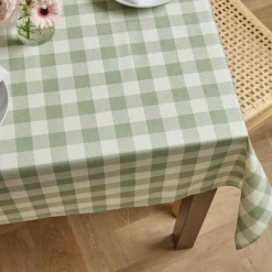 Nappe De Table|EMINZA Nappe rectangulaire coton enduit (150 x 350 cm) Vichy Vert sauge