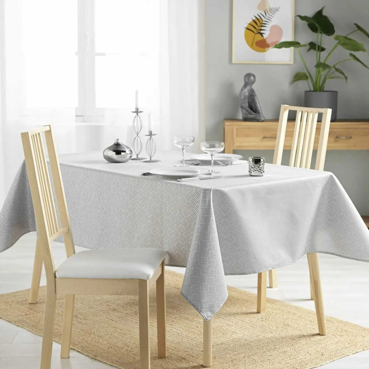 Nappe De Table|douceur d'intu017drieur Nappe rectangulaire enduite (140 x 250 cm) Azuline e Gris