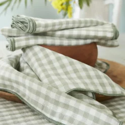 Nappe De Table|EMINZA Nappe rectangulaire gaze de coton (150 x 350 cm) Gaïa vichy Vert Eucalyptus