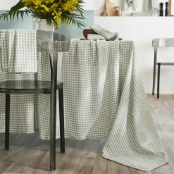 Nappe De Table|EMINZA Nappe rectangulaire gaze de coton (150 x 250 cm) Gaïa vichy Vert Eucalyptus