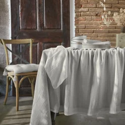 Nappe De Table|EMINZA Nappe rectangulaire gaze de coton (150 x 250 cm) Gaïa Gris nuage Gris clair