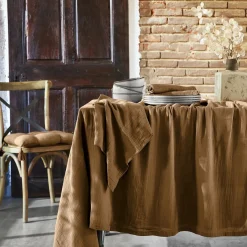 Nappe De Table|EMINZA Nappe rectangulaire gaze de coton (150 x 250 cm) Gaïa Camel