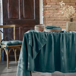 Nappe De Table|EMINZA Nappe rectangulaire gaze de coton (150 x 250 cm) Gaïa Bleu canard