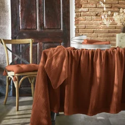 Nappe De Table|EMINZA Nappe rectangulaire gaze de coton (150 x 350 cm) Gaïa Terracotta
