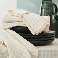 Nappe De Table|EMINZA Nappe rectangulaire gaze de coton (150 x 350 cm) Gaïa vichy Beige