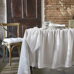Nappe De Table|EMINZA Nappe rectangulaire gaze de coton (150 x 350 cm) Gaïa chantilly Blanc