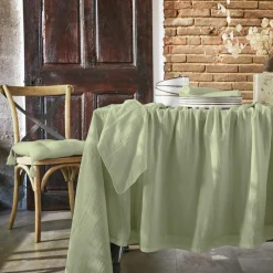 Nappe De Table|EMINZA Nappe rectangulaire gaze de coton (150 x 250 cm) Gaïa Vert tilleul
