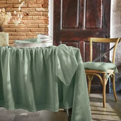 Nappe De Table|EMINZA Nappe rectangulaire gaze de coton (150 x 350 cm) Gaïa eucalyptus Vert