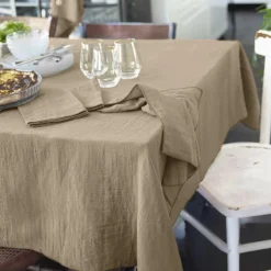 Nappe De Table|EMINZA Nappe rectangulaire gaze de coton (150 x 250 cm) Gaïa Ficelle