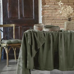 Nappe De Table|EMINZA Nappe rectangulaire gaze de coton (150 x 350 cm) Gaïa Vert romarin