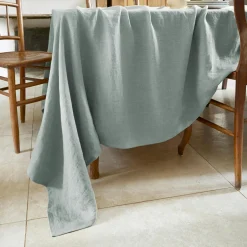 Nappe De Table|EMINZA Nappe rectangulaire lin lavé (170 x 250 cm) Louise Vert Eucalyptus