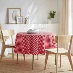 Nappe De Table|EMINZA Nappe ronde anti tache (180 cm) Elise Vichy Rouge Vichy-rouge