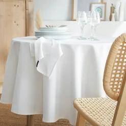 Nappe De Table|EMINZA Nappe ronde anti tache (180 cm) Elise he Blanc