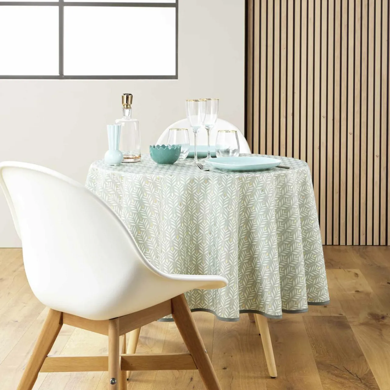 Nappe De Table|douceur d'intu017drieur Nappe ronde anti tache (180 cm) Piana Vert sauge