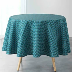 Nappe De Table|DOUCEUR D'INTERIEUR Nappe ronde anti tache (D180 cm) Artchic e Bleu