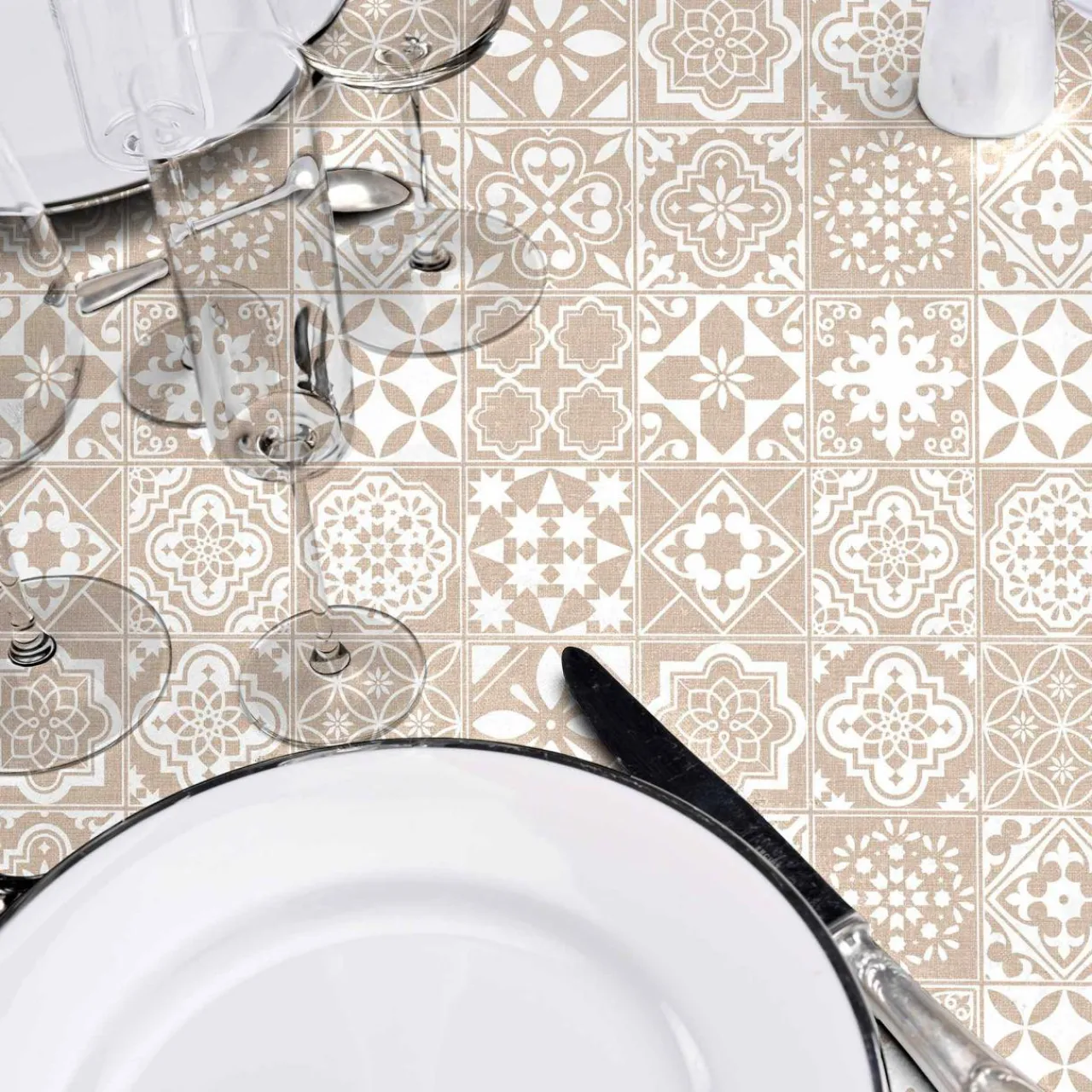 Nappe De Table|douceur d'intu017drieur Nappe ronde enduite PVC (160 cm) Carella he Blanc