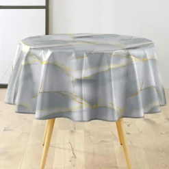 Nappe De Table|douceur d'intu017drieur Nappe ronde enduite PVC (160 cm) Marbrelle e Gris