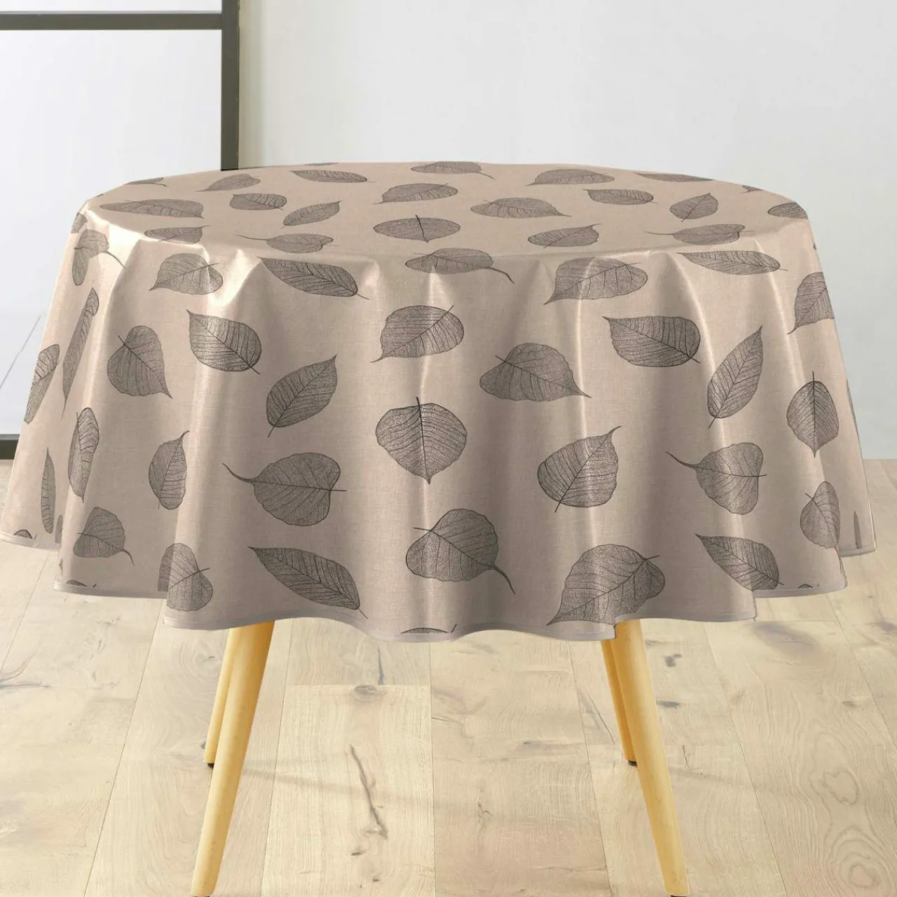 Nappe De Table|douceur d'intu017drieur Nappe ronde enduite PVC (160 cm) Feuillys Beige