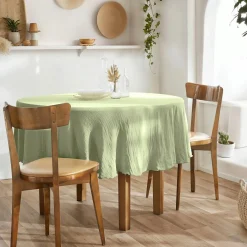 Nappe De Table|EMINZA Nappe ronde gaze de coton (180 cm) Gaïa Vert tilleul