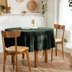 Nappe De Table|EMINZA Nappe ronde gaze de coton (180 cm) Gaïa Vert sapin