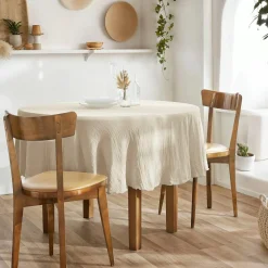 Nappe De Table|EMINZA Nappe ronde gaze de coton (180 cm) Gaïa pampa Beige
