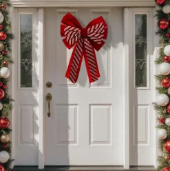 Personnage, Objet Grand Format|Déco Et Objet De Noël|Feeric Lights & Christmas Noeud ruban Rayé (H60 cm) Rouge