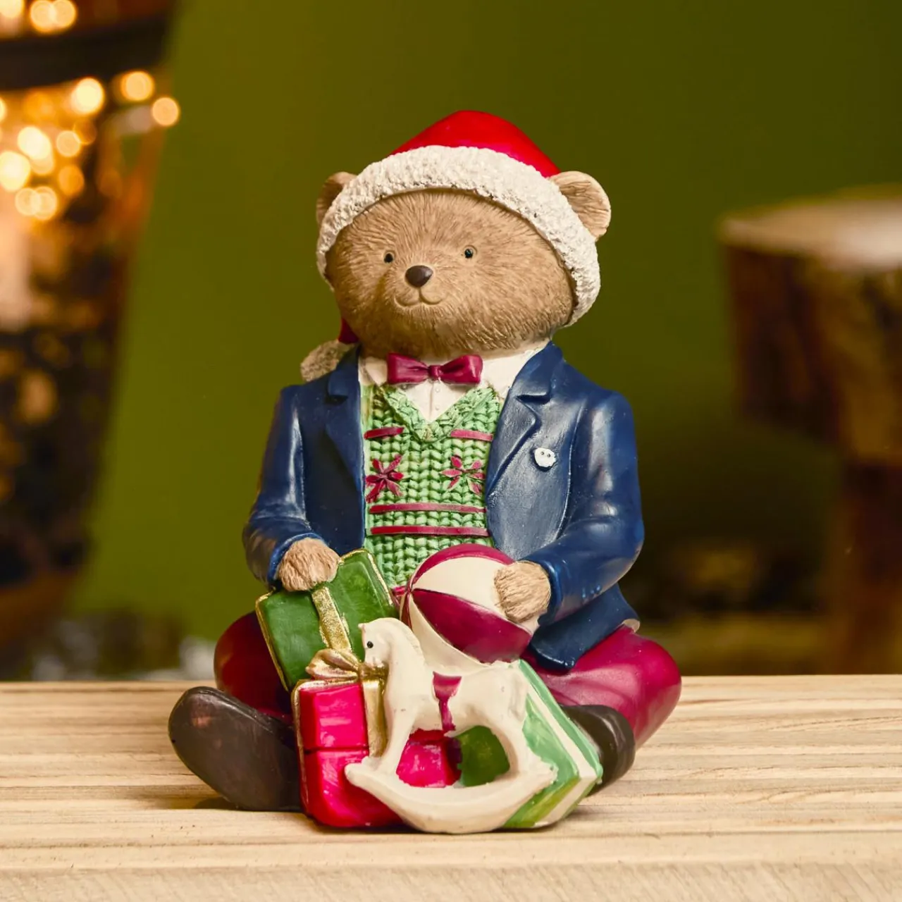 Père Noël, Animaux Et Personnage|KAEMINGK Ours de Noël décoratif (H16 cm) Léo et ses cadeaux Multicolore