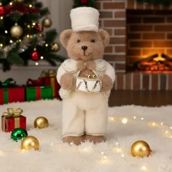 Père Noël, Animaux Et Personnage|KOOPMAN Ours de Noël debout (H41 cm) Tambour d'or Crème Beige