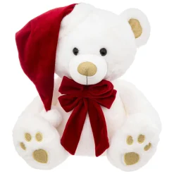 Père Noël, Animaux Et Personnage|Déco Et Objet De Noël|JJA Ours en peluche (H50 cm) Jules et nœud velours et rouge Blanc