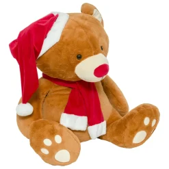 Personnage, Objet Grand Format|Père Noël, Animaux Et Personnage|JJA Ours en peluche (H100 cm) Loulou écharpe rouge Marron
