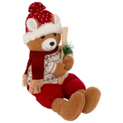 Père Noël, Animaux Et Personnage|JJA Ours peluche assis (H50 cm) Petit Skieur Brun et Rouge