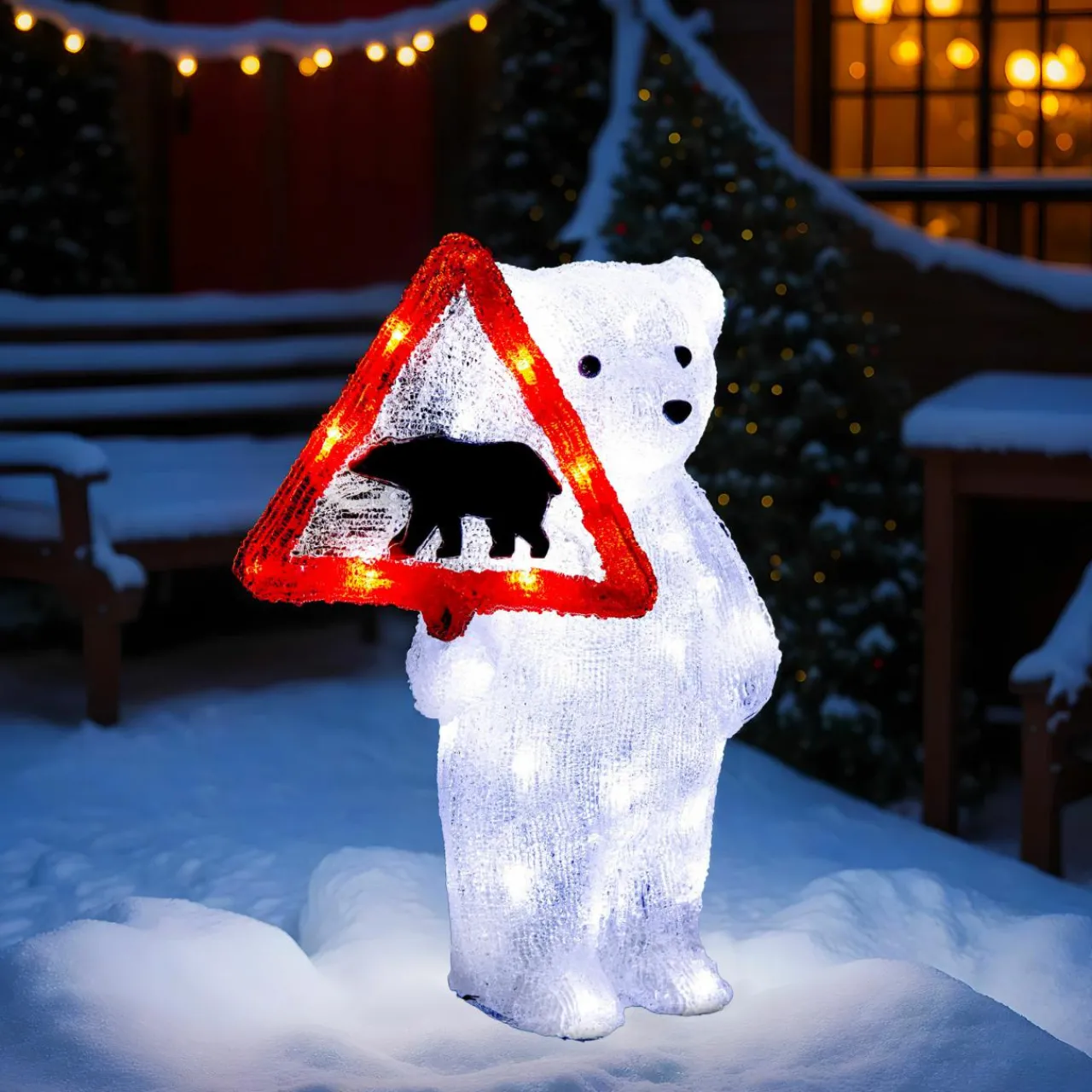 Déco Et Objet Lumineux|Feeric Lights & Christmas Ours polaire solaire 50 LED (H39 cm) Warning Blanc chaud