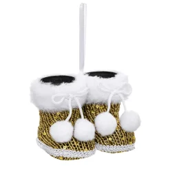 Décoration De Sapin|Feeric Lights & Christmas Paire de bottes de Noël à suspendre (H9 cm) Pompons Or