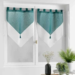 Voilage|DOUCEUR D'INTERIEUR Paire de voilages à passants (60 x 160 cm) Duetto et Blanc Bleu pétrole