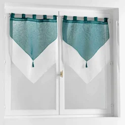 Voilage|DOUCEUR D'INTERIEUR Paire de voilages à passants (60 x 160 cm) Duetto et Blanc Bleu pétrole