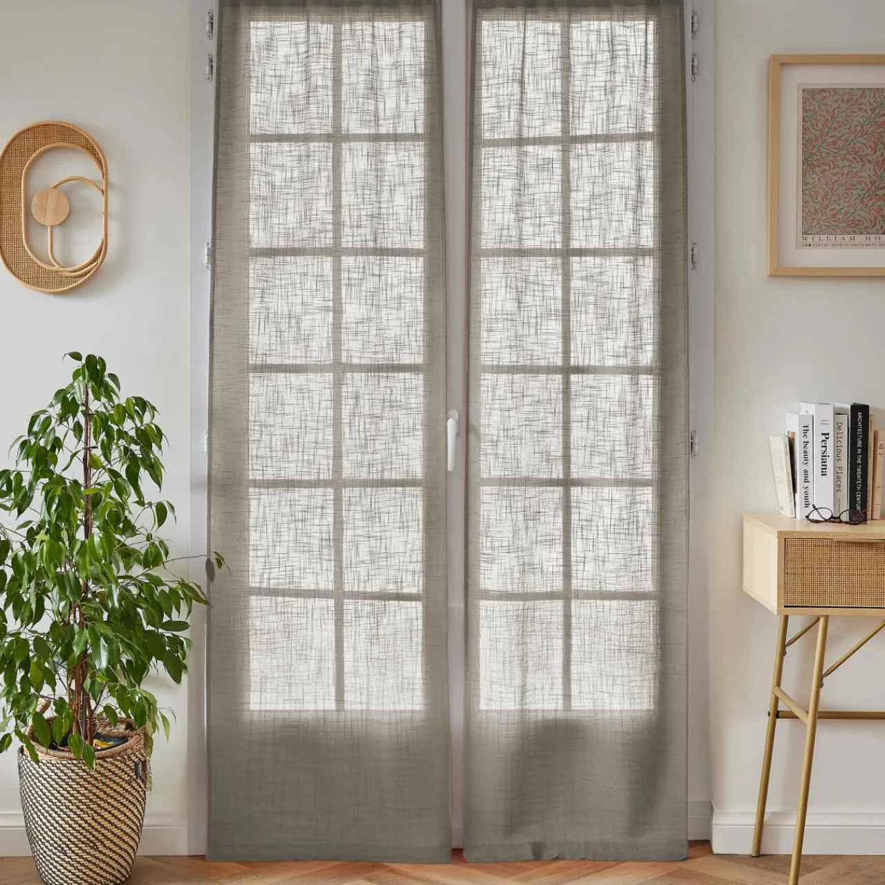 Voilage|EMINZA Paire de voilages passe-tringle effet lin (70 x 200 cm) Robin Taupe