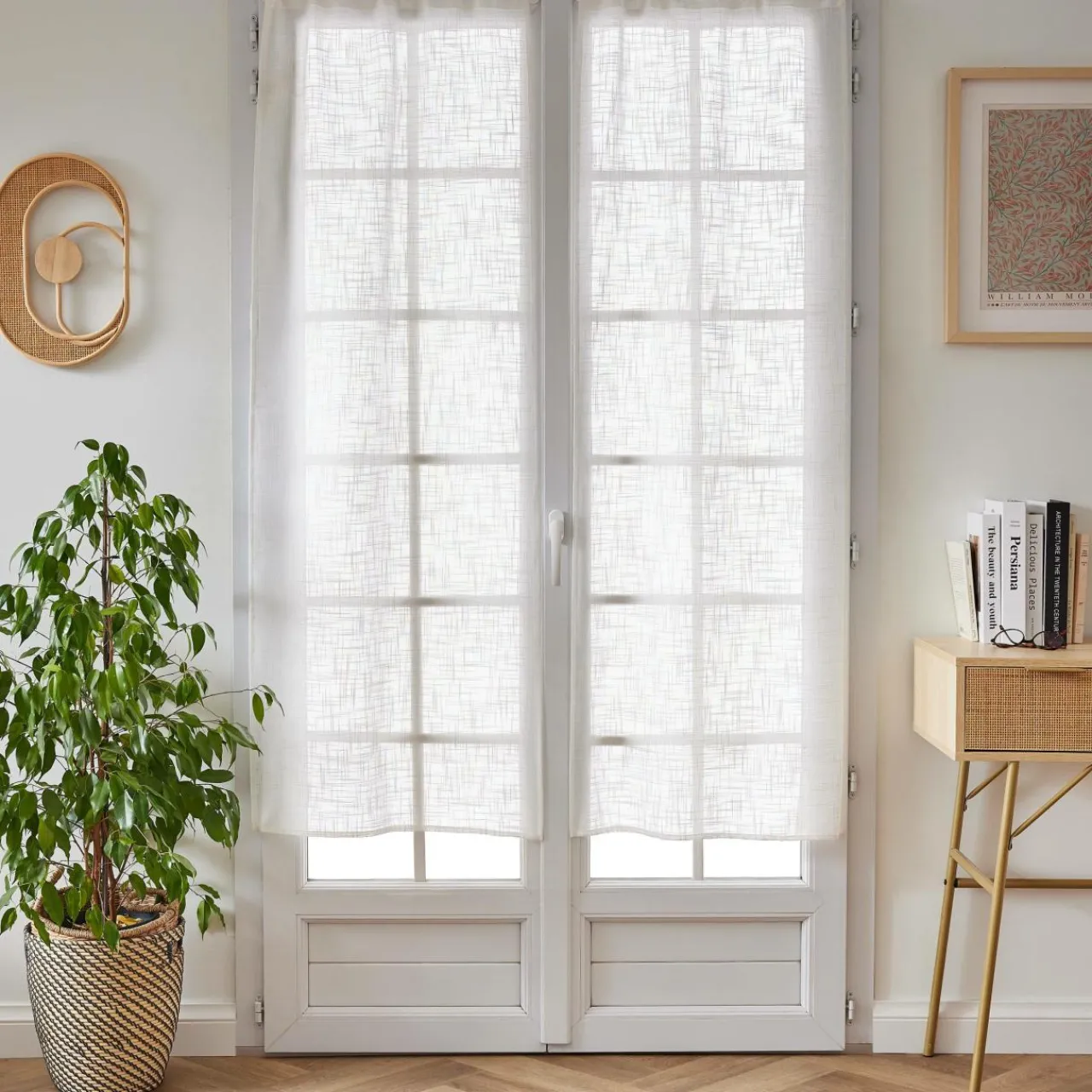 Voilage|EMINZA Paire de voilages passe-tringle effet lin (60 x 160 cm) Robin Blanc