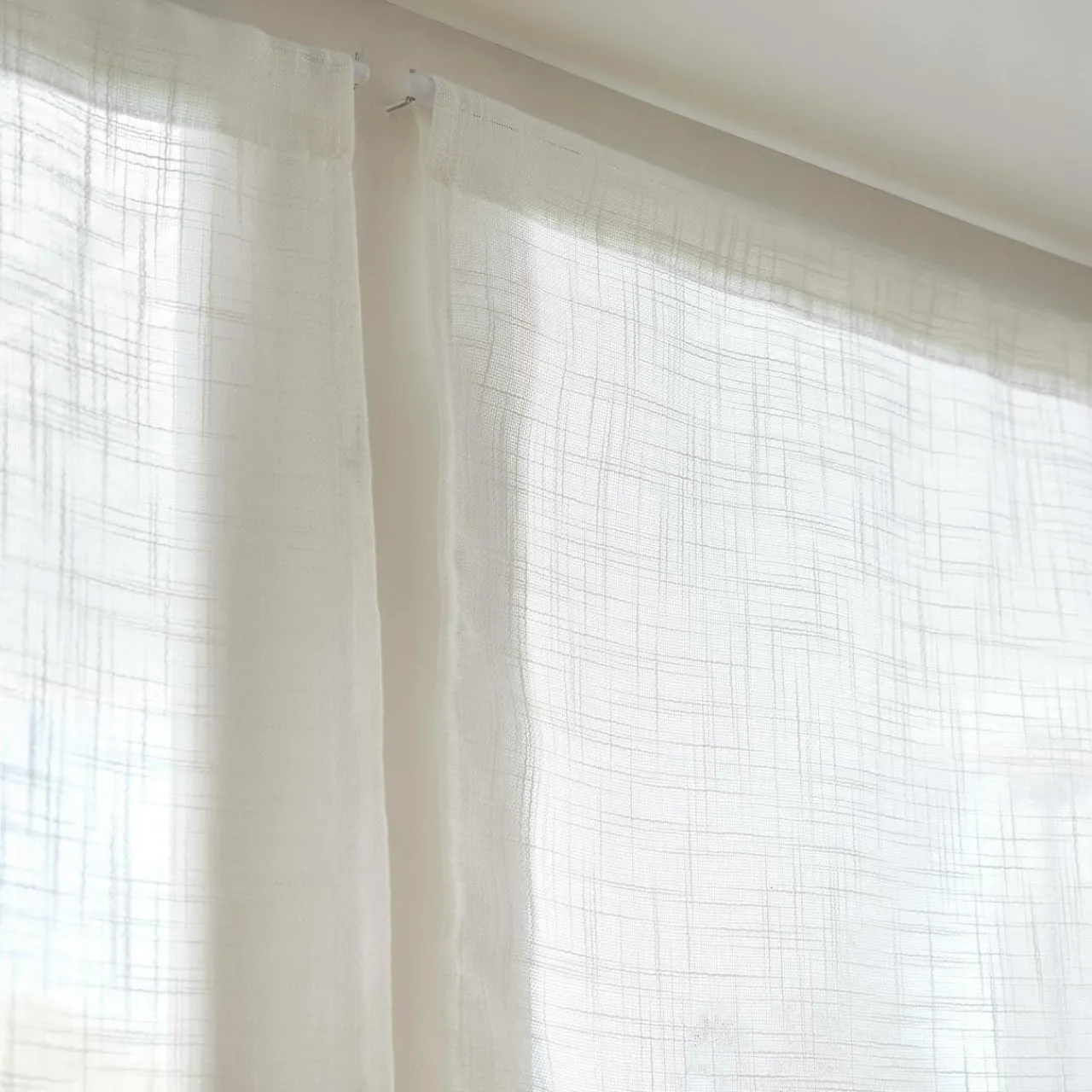 Voilage|EMINZA Paire de voilages passe-tringle effet lin (60 x 160 cm) Robin Blanc