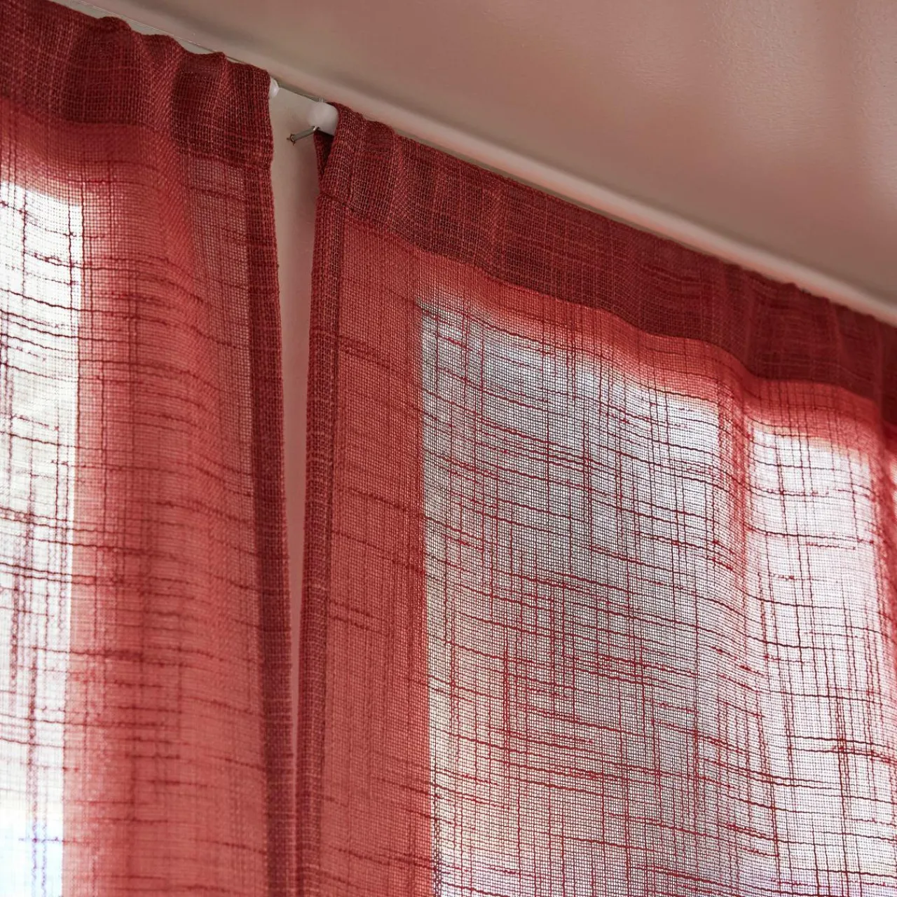 Voilage|EMINZA Paire de voilages passe-tringle effet lin (60 x 90 cm) Robin Terracotta