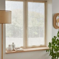 Voilage|EMINZA Paire de voilages passe-tringle effet lin (60 x 120 cm) Luca Beige