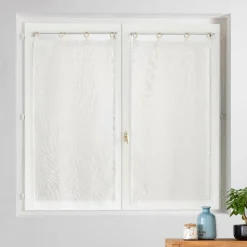Voilage|douceur d'intu017drieur Paire de voilages tissés œillets bois (60 x 160 cm) Minalisa Blanc