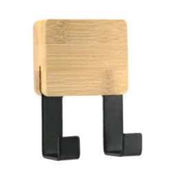 Rangement Salle De Bain|TENDANCE Patère adhésive carrée Crochet double 3M Bambou Noir