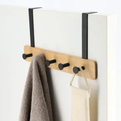 Rangement Salle De Bain|TENDANCE Patère pour porte 5 crochets (L37 x H20 cm) Bambou Noir