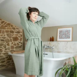 Linge De Bain|Peignoir|EMINZA Peignoir de bain gaze de coton L/XL Gaïa Vert Eucalyptus