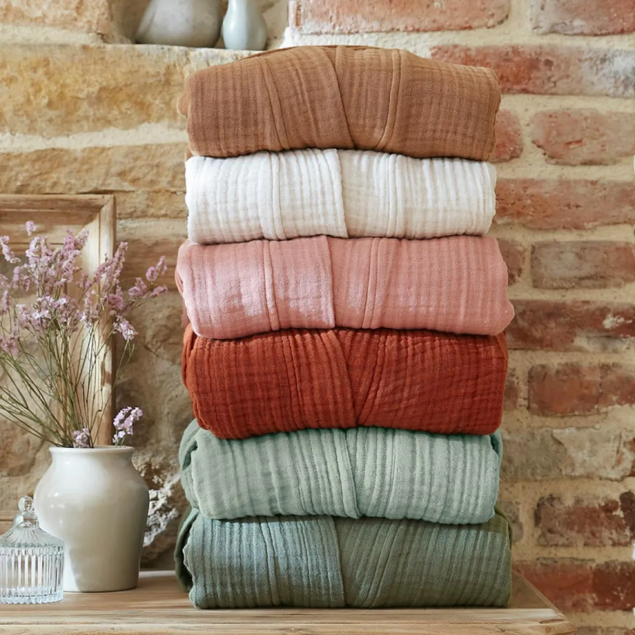 Linge De Bain|Peignoir|EMINZA Peignoir de bain gaze de coton S/M Gaïa Rose Pêche